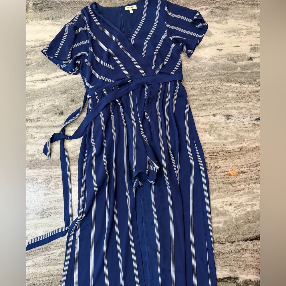 Monteau Navy and White Striped Jumpsuit